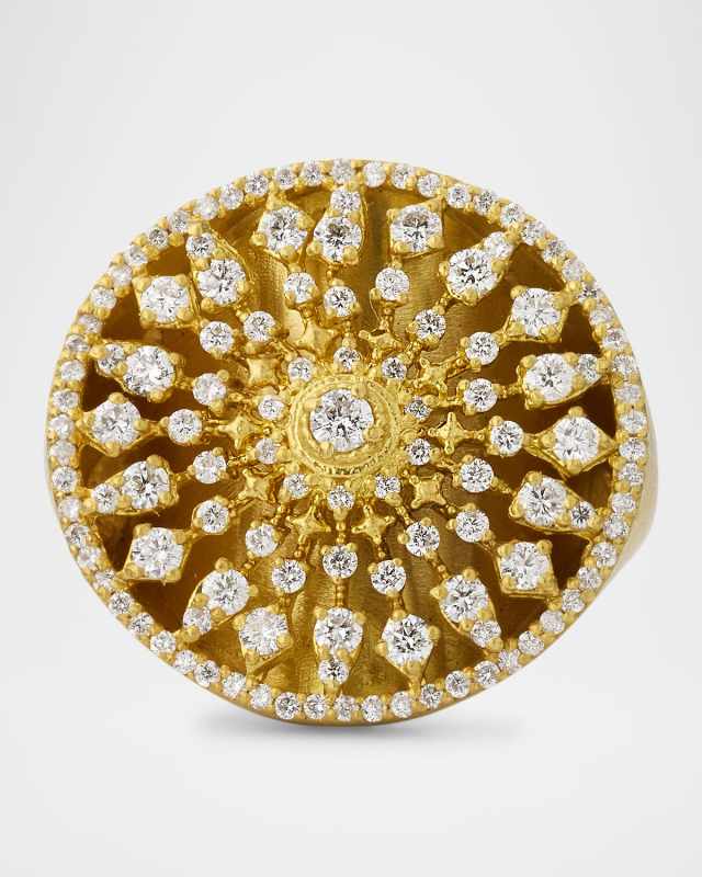 Medium Diamond Sunburst Ring in 18K Yellow Gold, Size 7